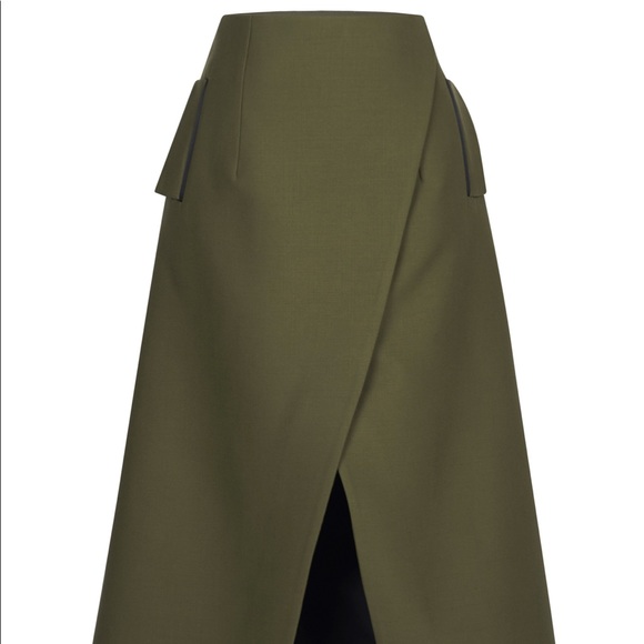 Designer Josh Goot military army green wrap midi length skirt - Picture 5 of 7
